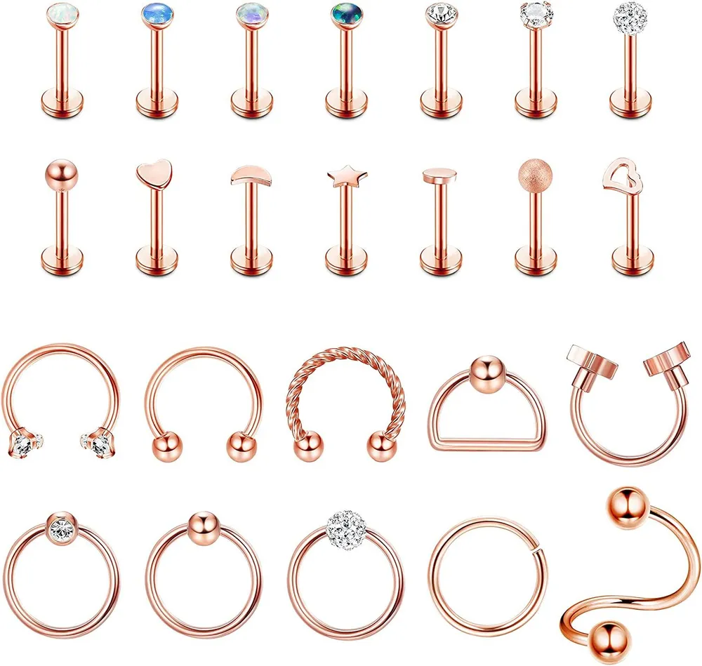 24pcs Edelstahl Tragus Ohrringe Knorpel Helix Ohrstöcke Daith Rook Barbells Lippenringe Labret Stud Monroe Piercing für Frauen Männer
