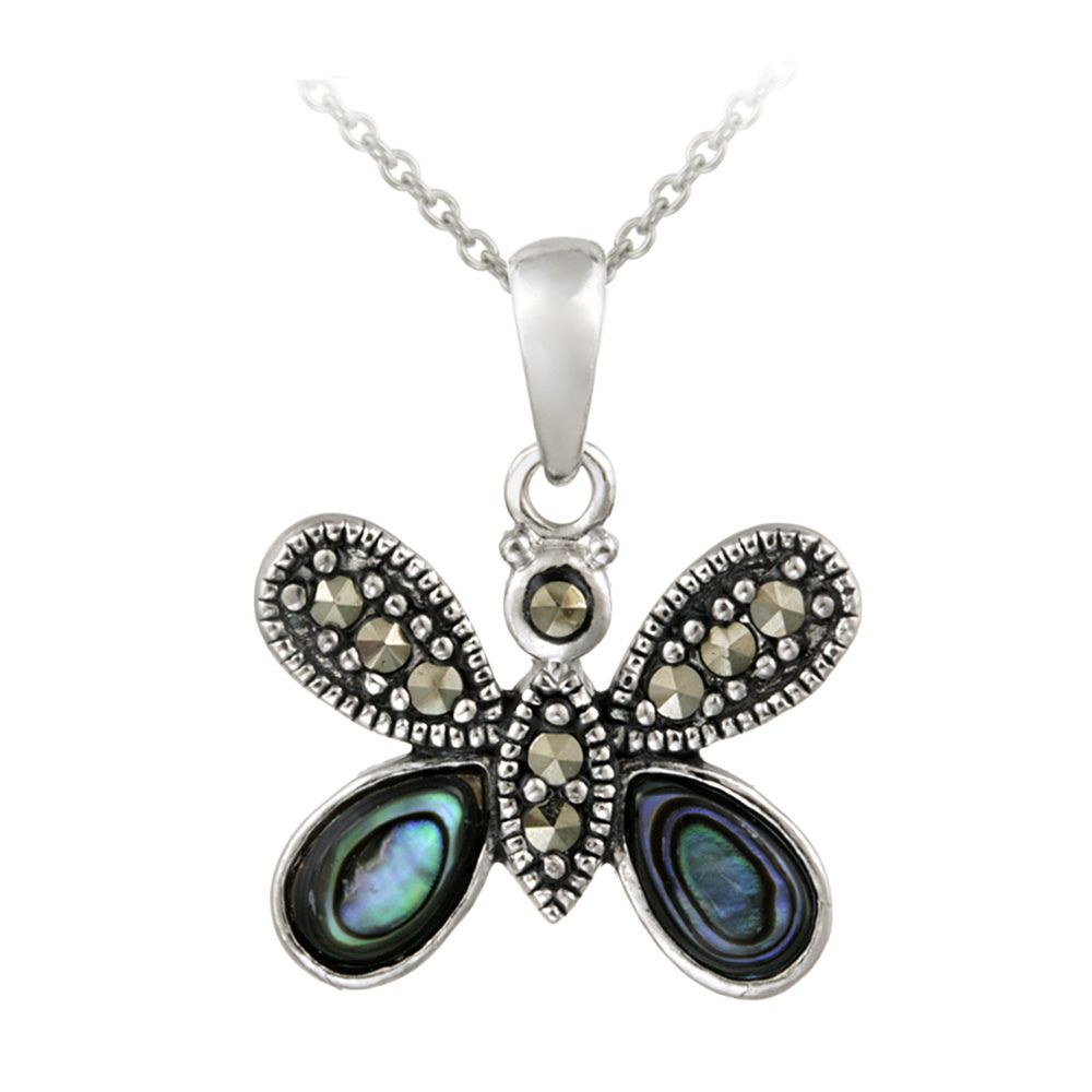 Sterling Silber Marcasit & Abalone Butterfly Hing