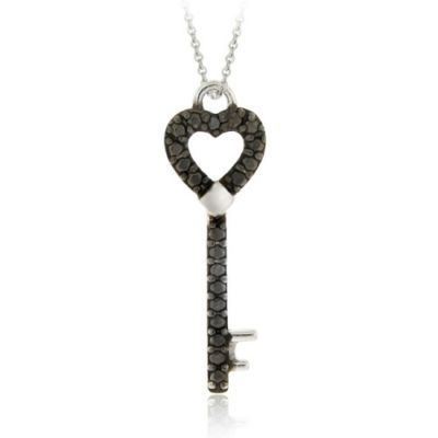 Sterling Silver Black Diamond Accent Designer Herz Schlüssel Anhänger