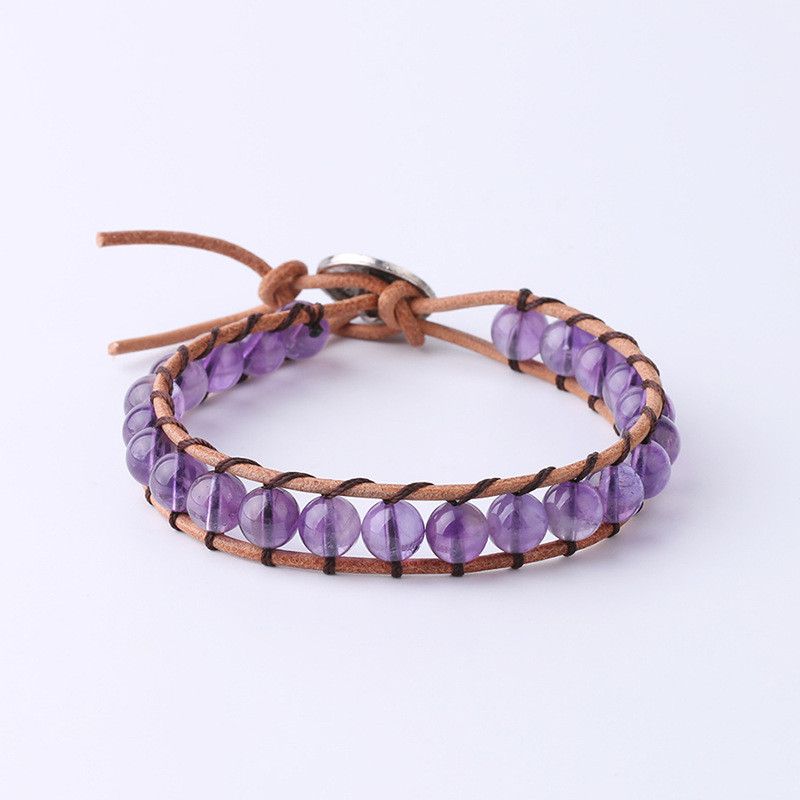 Damen Mode einfache Leder Saite Perlen Kristall Armband