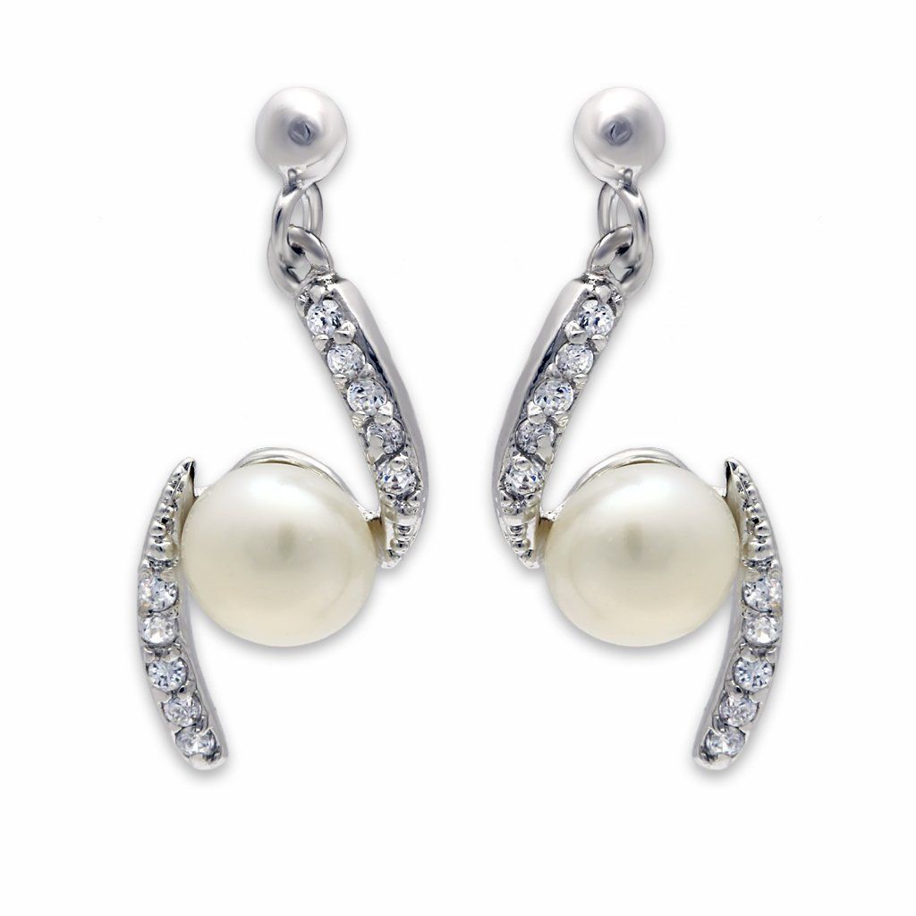 LO2044 Rhodium Brass Ohrringe mit Synthetisch in Weiß