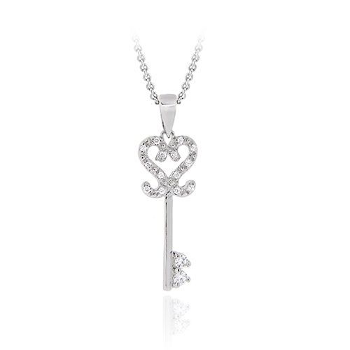 Sterling Silber Designer CZ Open Heart Key Pendant