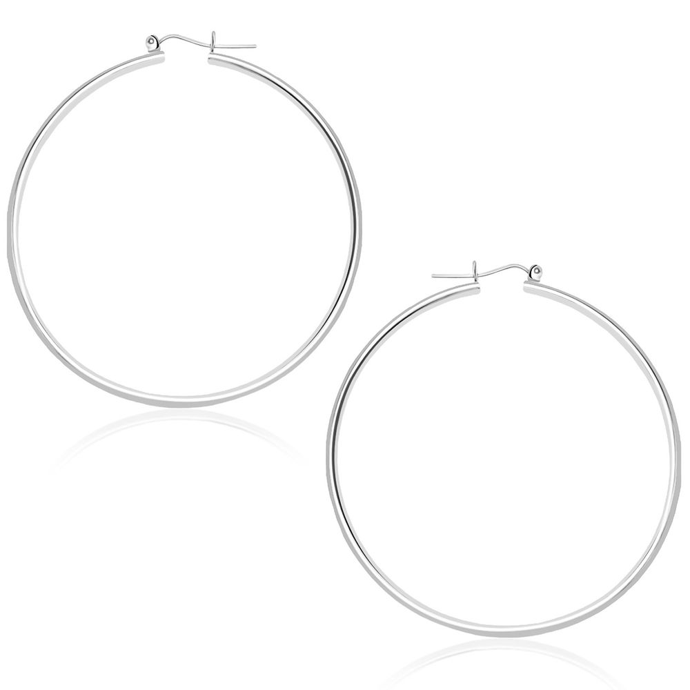 14 Karat Weißgold polierte Hoop-Ohrringe (1.5x45mm)