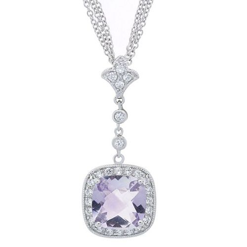Sterling Silber Amethyst & CZ Quadrat Anhänger