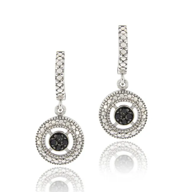 Sterling Silber 1 / 10ct TDW Schwarz Diamant Round Dangle Hoop Ohrringe
