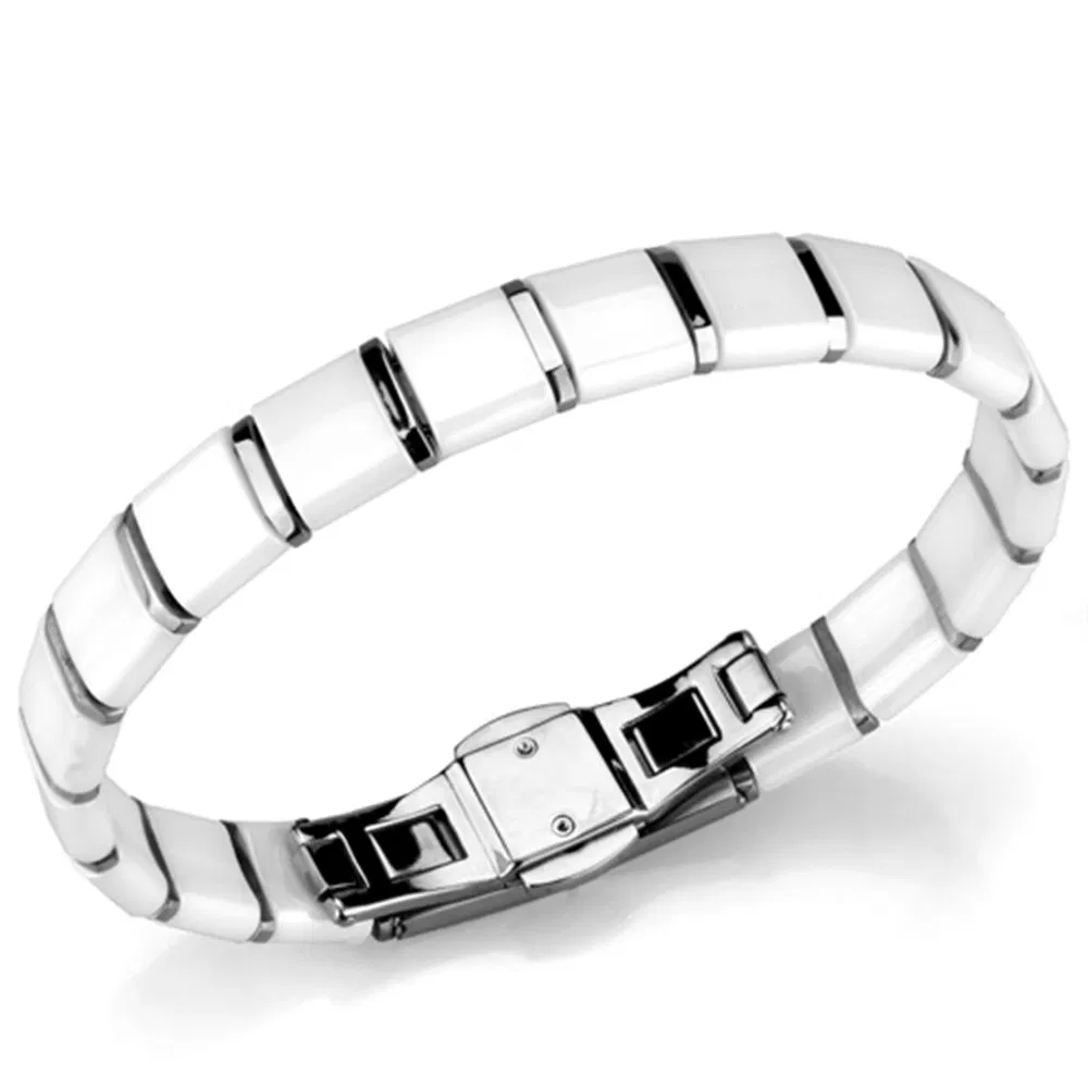 3W985 - Hoch poliertes (ohne Beschichtung) Edelstahl-Armband mit Keramik in Weiß