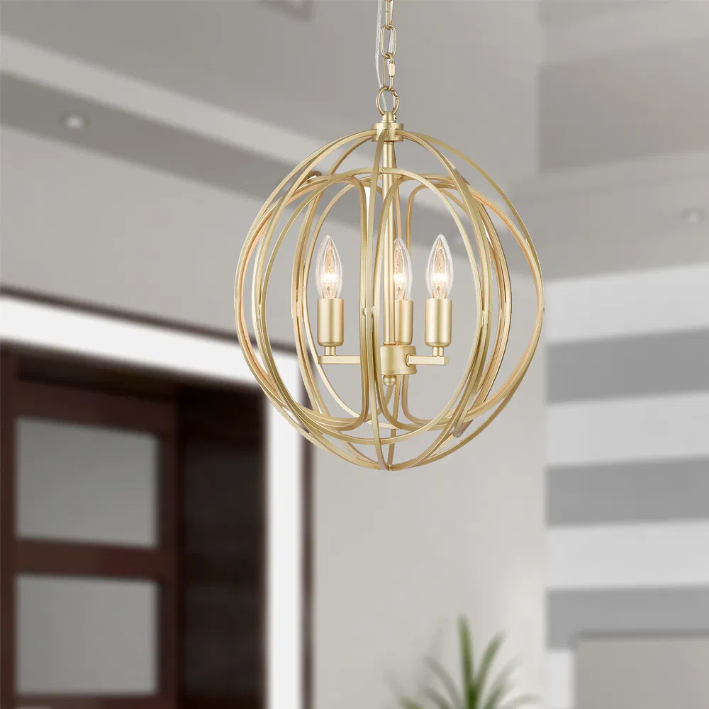 Nelpin Soft Brushed Gold 3 - Licht Globus Käfig Anhänger