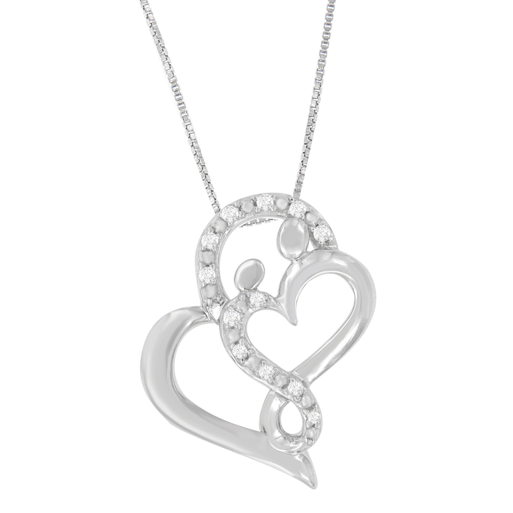 Sterling Silber Round-Cut Diamond Heart Pendant Kette (0,11 cttw, H-I Farbe, I1 - I2 Klarheit)