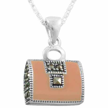 Sterling Silber Marcasite Pink Handtasche Anhänger