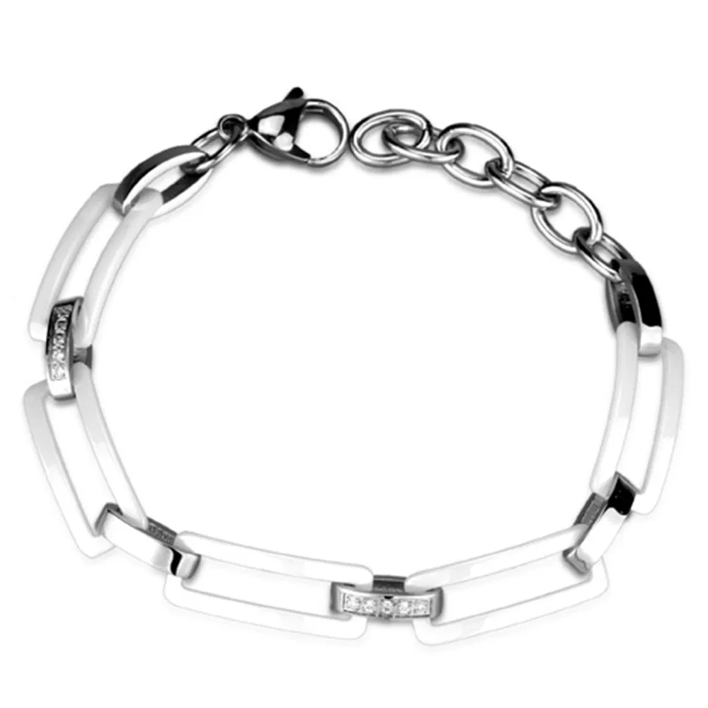 3W1016 - Hoch poliertes (ohne Beschichtung) Edelstahl-Armband mit Keramik in Weiß
