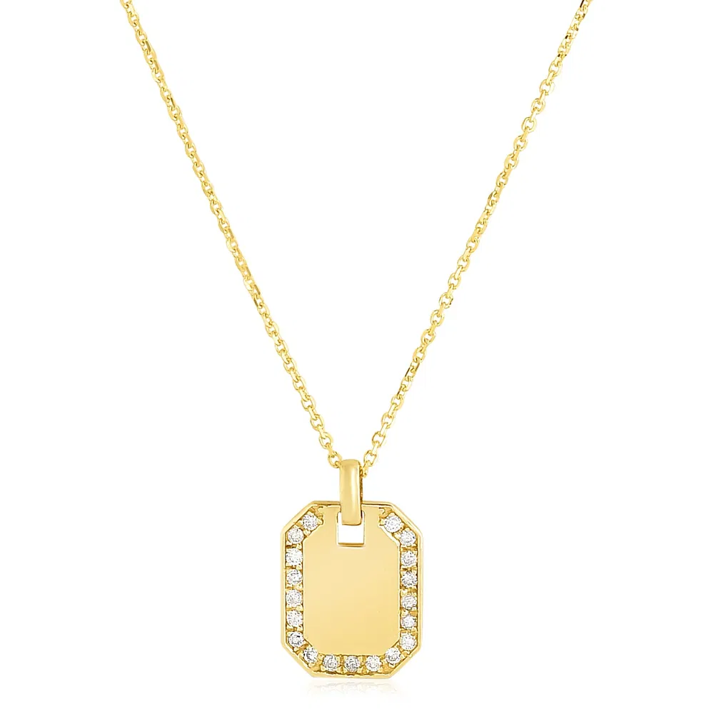 14 Karat Gelbgold High Polish Diamant Octagon Tag Kette