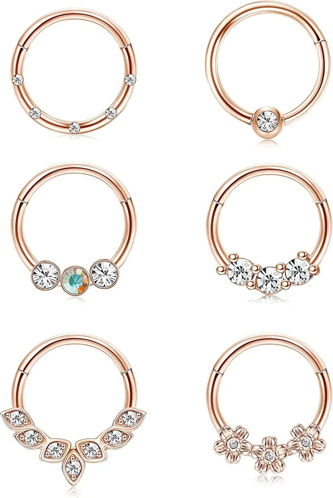 6pcs 16G Septum Clicker Ringe für Frauen Chirurgische CZ Knorpel Helix Tragus Hoop Daith Ohrringe Nasen Hoop Ringe Retener Körper Piercing Schmuck