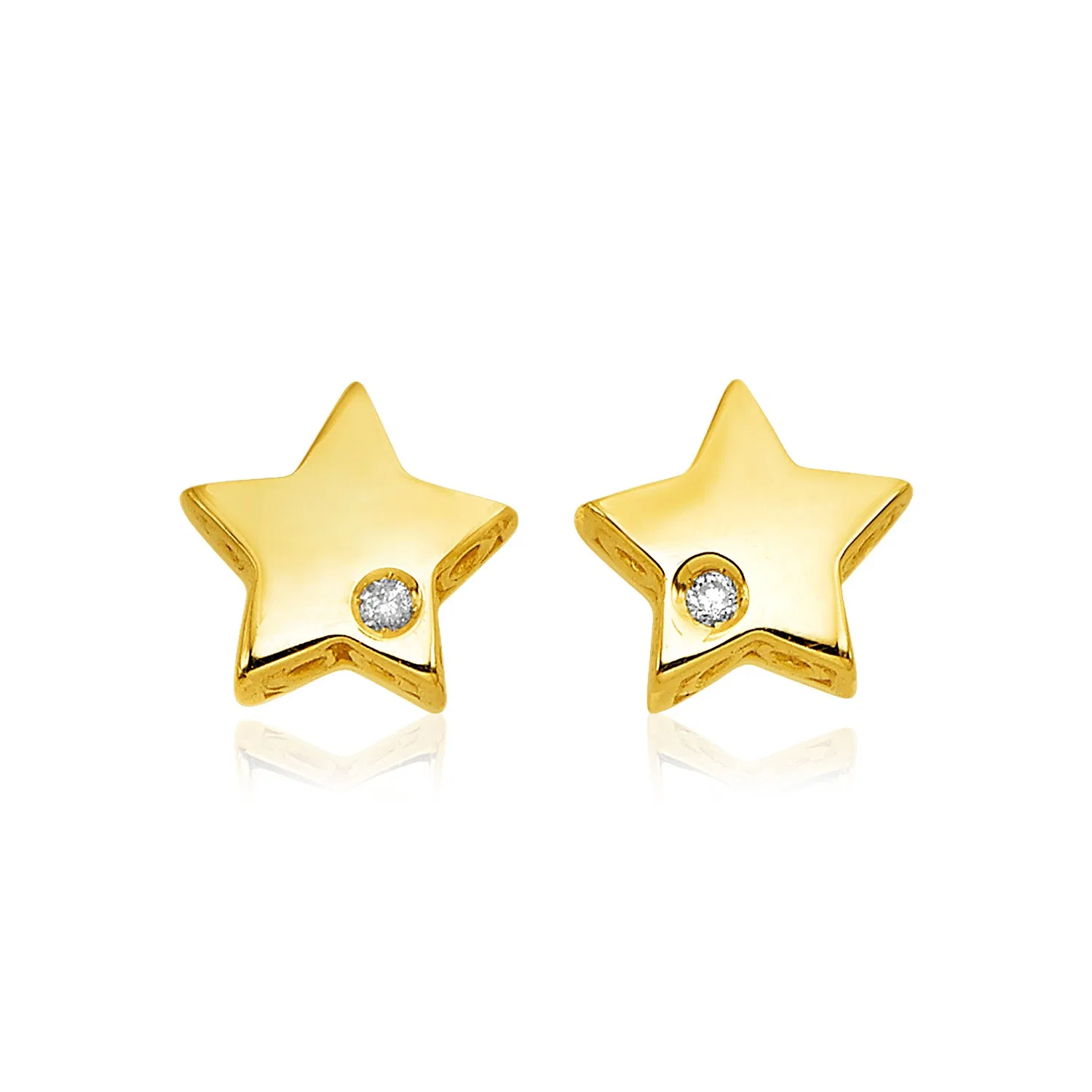 14 Karat Gelbgold polierte Star Ohrringe mit Diamanten (6,5 mm)