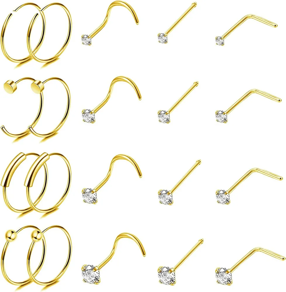 22G 20G 18G Nasenringe für Frauen Männer; Nasenloch-Nase - Piercing-Set; Chirurgische Nasenring-Schreifen; L-Form - Nasen-Stift; Schrauben-Nase - Stift; Knochen-Nase - Stift
