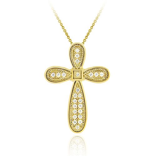 18 Karat Gold über Sterling Silber CZ Micro Pave Cross Anhänger