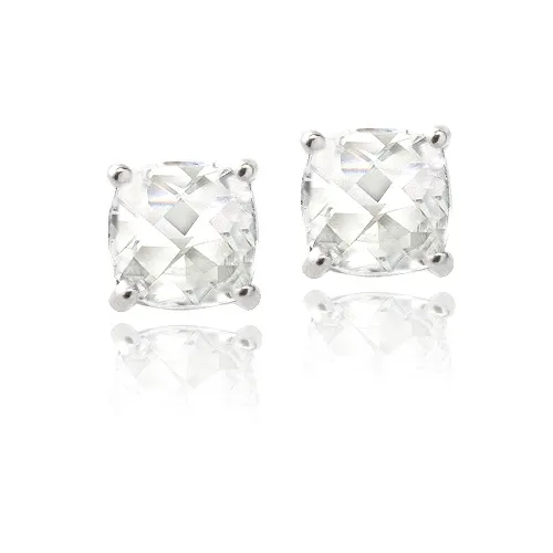 Sterling Silber 2,6ct Weiße Topaz Kissen-Cut Stud Ohrringe, 6mm