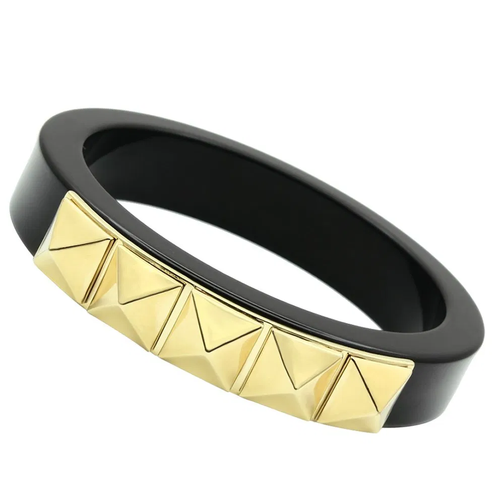 VL030 - IP Gold (Ion Plating) Brass Armband mit Synthetischem Synthetischem Stein in Jet