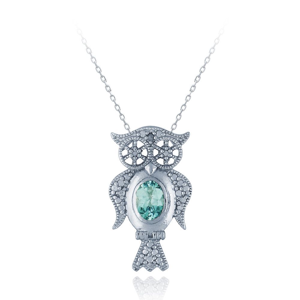 Sterling Silber Blau Topaz & Diamant Akzent Eule Halskette