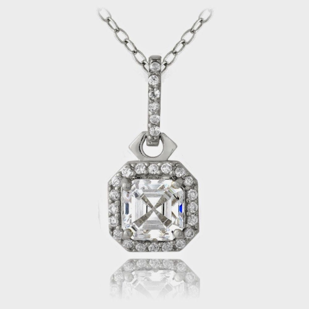 Sterling Silber 2ct Asscher Cut CZ Drop Halskette