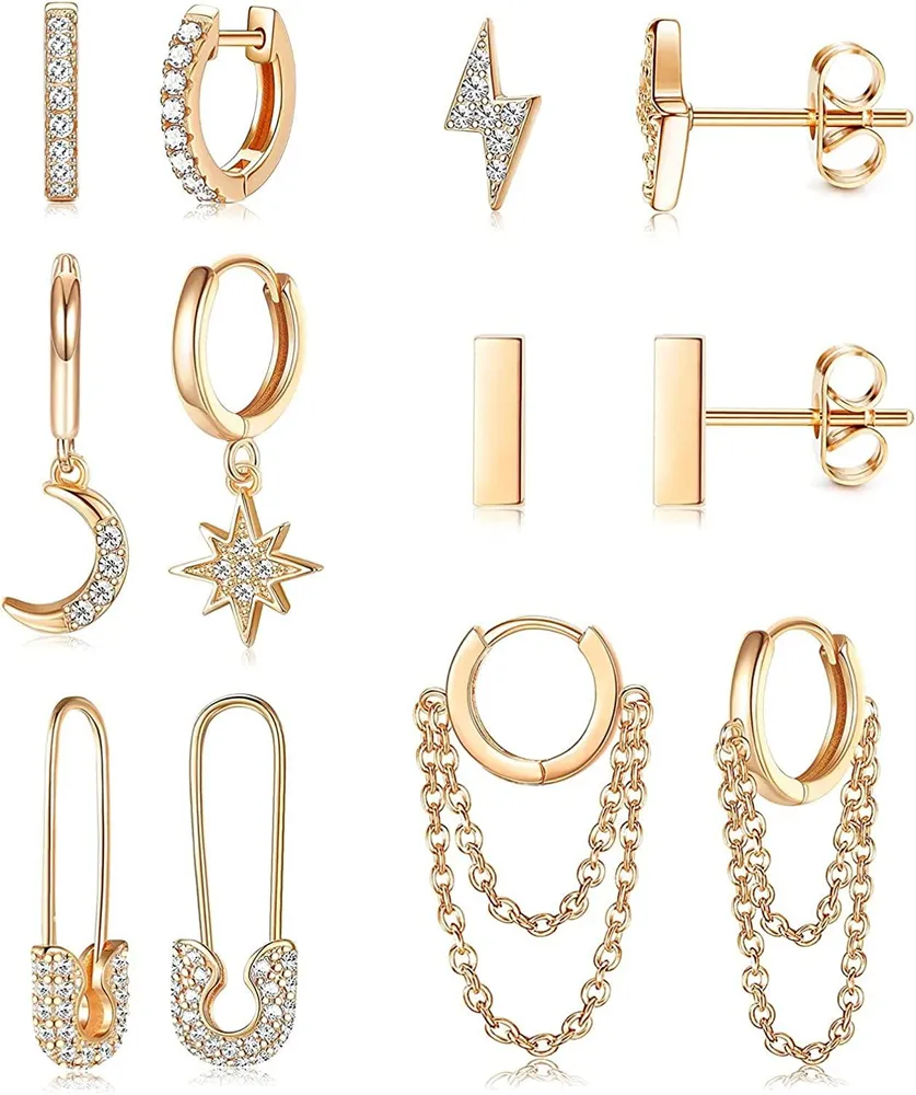 6 Paare Huggie Hoop Ohrringe für Frauen Männer Mond und Stern Dangle Ohrringe Studs Set für Frauen