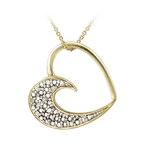 18 Karat Gold über Sterling Silber 1 / 8 Karat Diamant Open Heart Anhänger