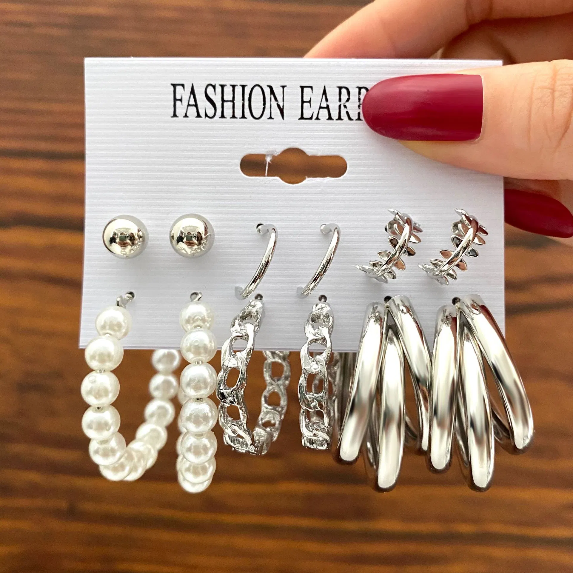 Retro einfaches Temperament Damen Plain Silber einfache Ohrring Set