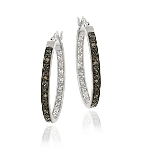 Sterling Silber .10ct. TDW Champagner Diamant 25mm Hoop Ohrringe