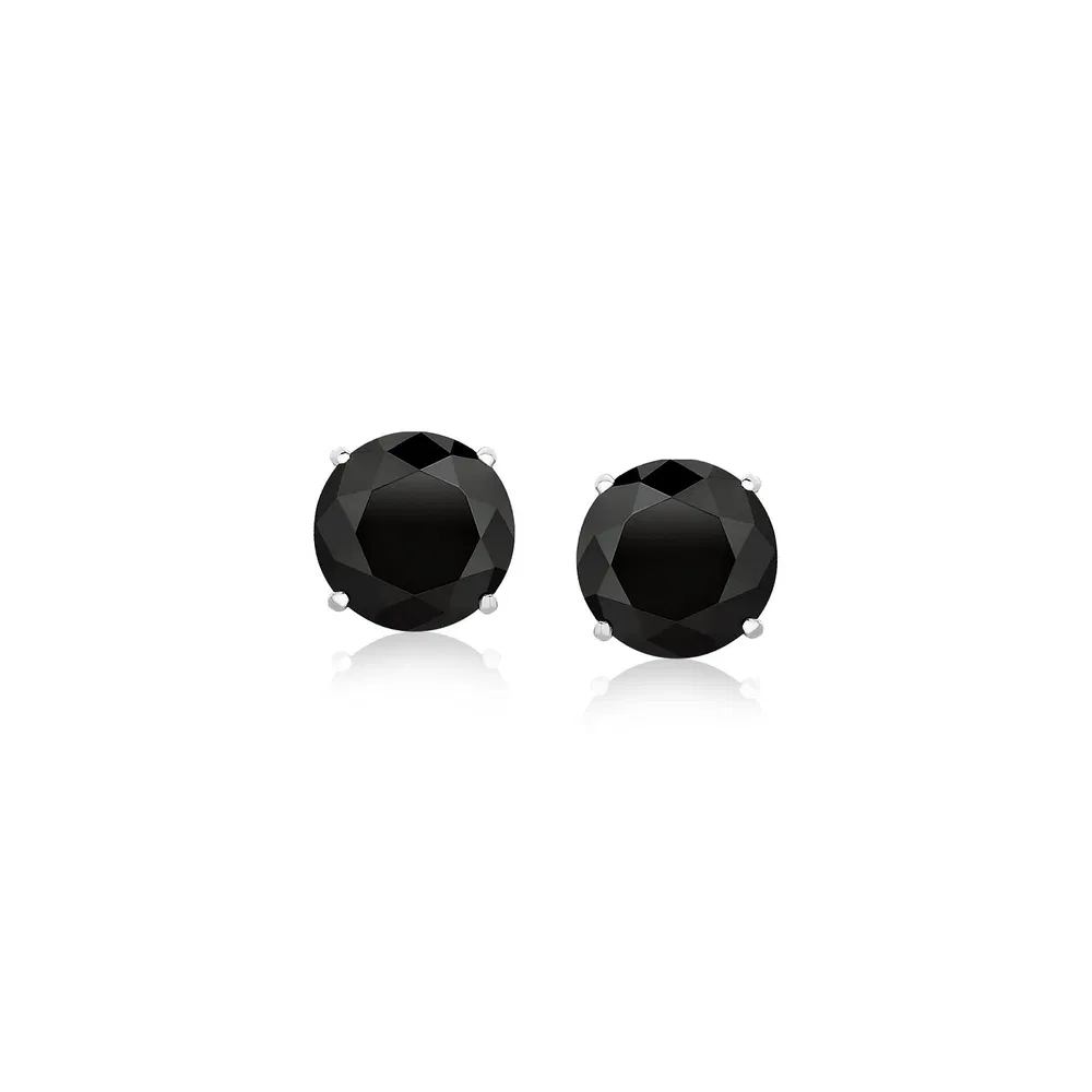 14 Karat Weißgold Stud Ohrringe mit Schwarz Facetted Cubic Zirkonia (6mm)