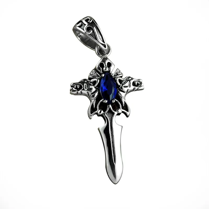 S925 Silber Vintage Kreuz Halskette Männer Persönlichkeit Anhänger