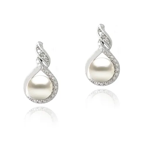 Sterling Silber Diamant Akzent Frischwasser-Kultiviert Perle Doppel-Loop Twist Stud Ohrringe