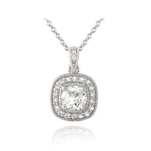 Sterling Silber 1,6ct weiße Topaz Quadrat Halskette