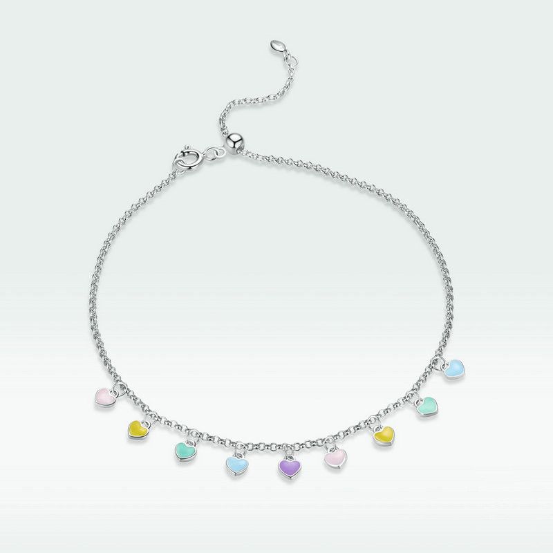 Damen Regenbogen Herzen Anklets Sterling Silber