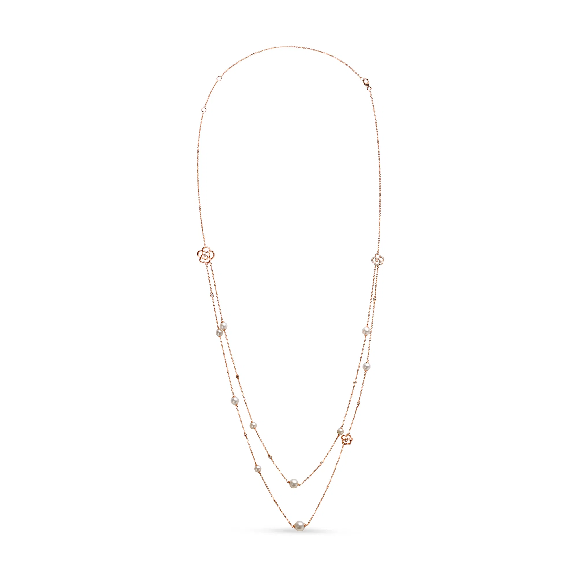 18 Karat Rose Gold 1 / 2 Cttw Diamant und Frischwasserperle Doppelstrand Station Halskette (G-H Farbe, SI1 - SI2 Klarheit) - Verstellbar bis 16