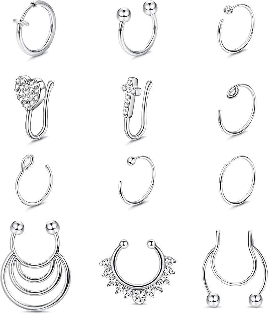 16 / 20G Falsche Nase Ringe Schleife Edelstahl Faux Lippen Ohr Nasen Septum Ring Nicht Piercing Clip auf Nase Schleife Ringe Falsche Körper Piercing Schmuck
