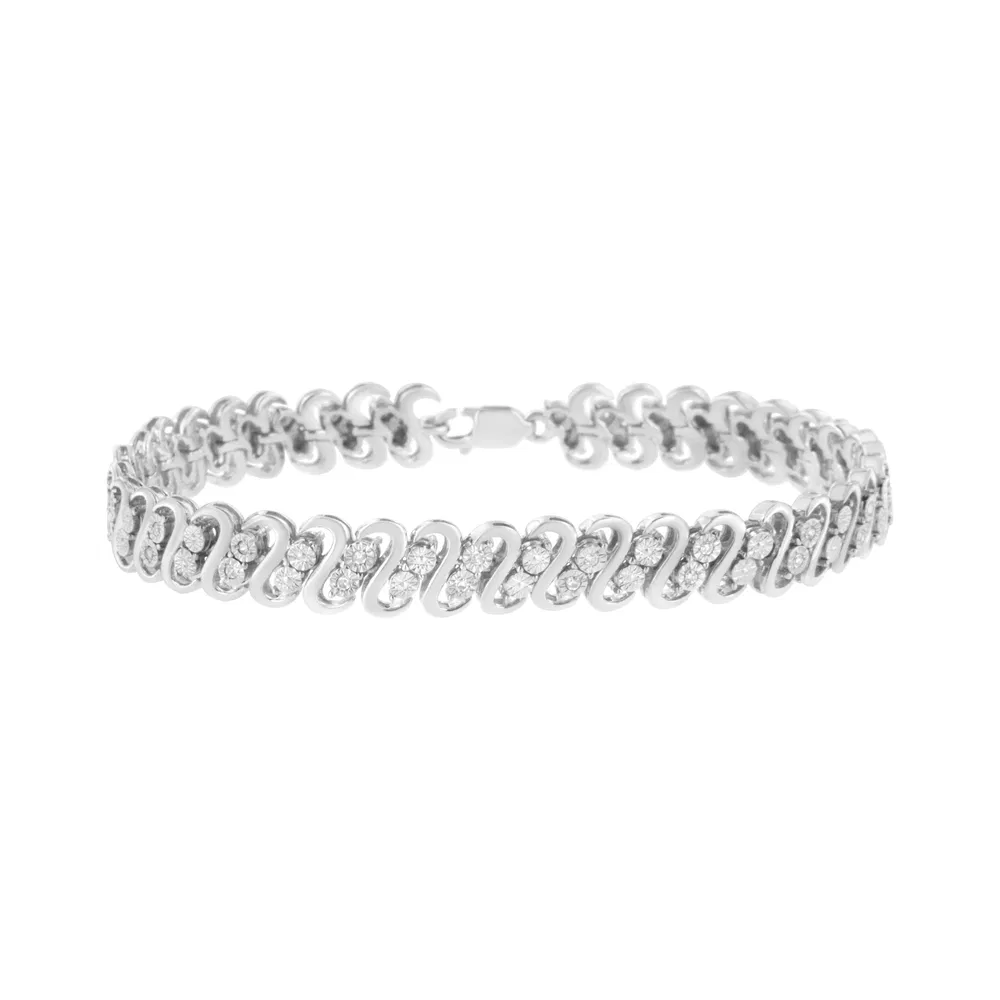 .925 Sterling Silber 1 / 4 cttw Round-Cut Diamond Double Row Wrapped S-Link Armband (I-J Farbe, I2 - I3 Klarheit) - Größe 7,25