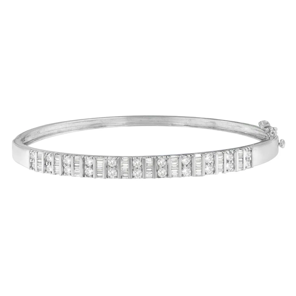 14K Weißgold Baguette und Round-Cut Diamanten Armband (1,20 cttw, H-I Farbe, I1 - I2 Klarheit)