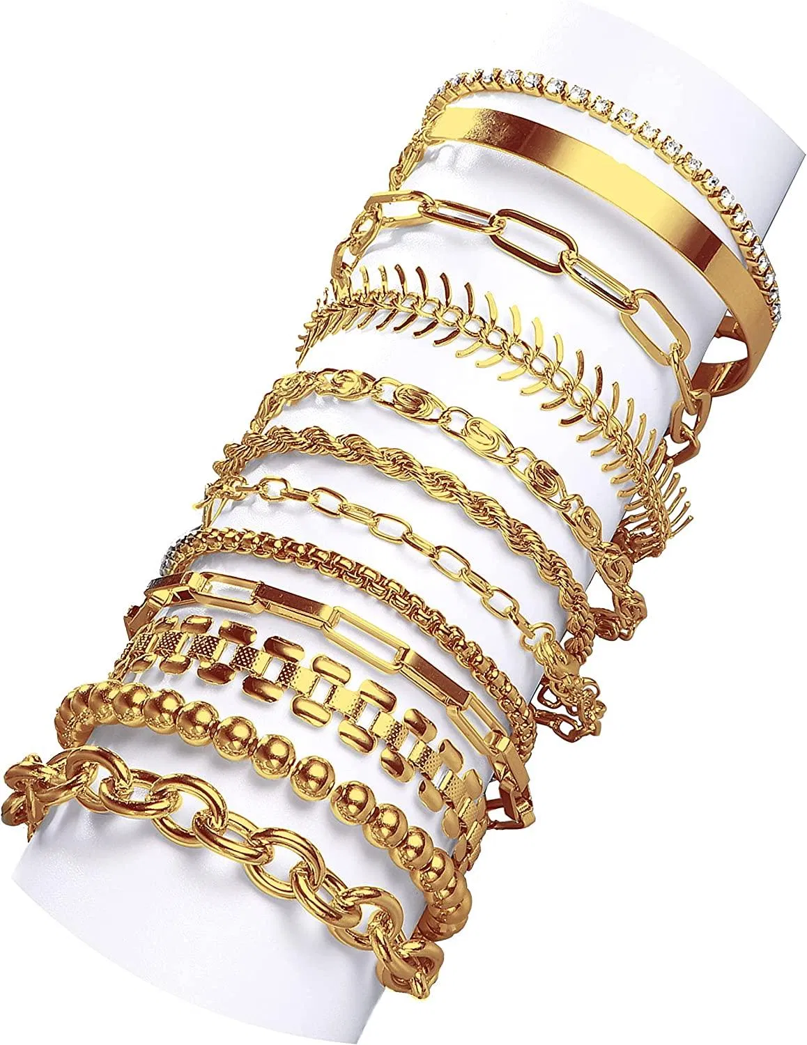 12pcs Kette Armbänder Set für Frauen einstellbar Beaded Chunky Tennis Paperclip Chain Boho Armbänder Schicht gestapelbar Armbänder