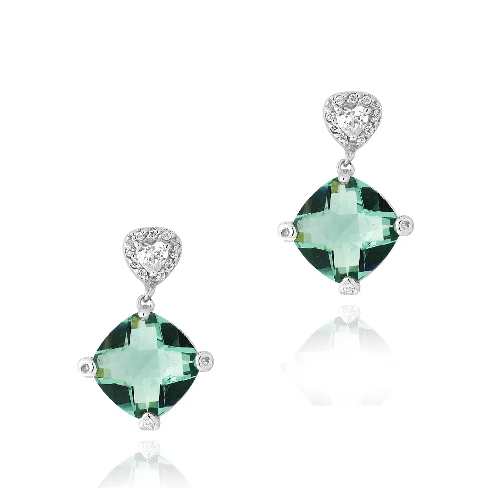 Sterling Silber 19,75ct Karibik Nebel & Clear CZ Diamant-Form Dangle Ohrringe