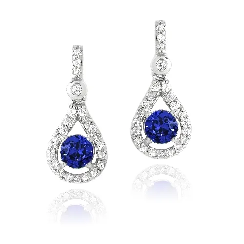 Sterling Silber geschaffen Blauer Saphir & CZ Teardrop Dangle Ohrringe