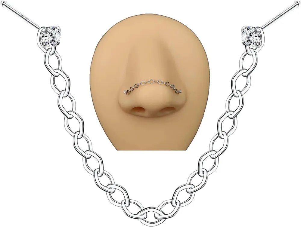 20G Nasenringe für Frauen Männer 925 Sterling Silber Nasenkette Nasen Piercings 1.5MM CZ Nasen Studs Nasenloch Herzkette Nasen Körperschmuck