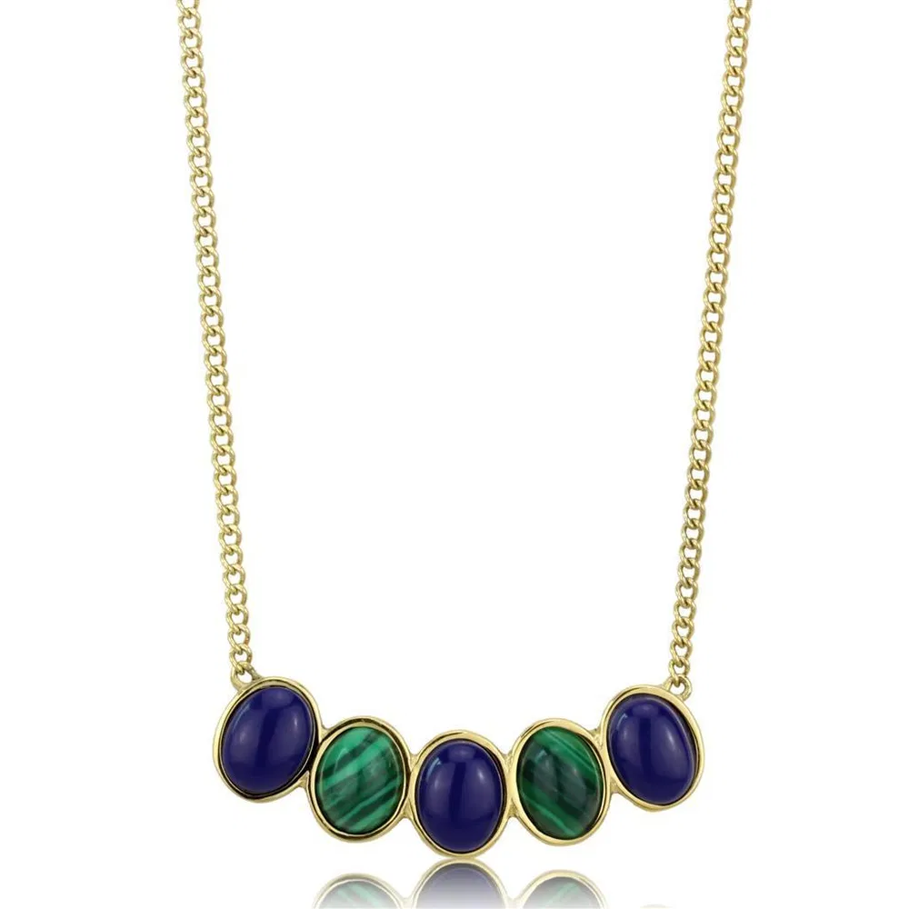TK2911 - IP Gold (Ionenplating) Edelstahl Halskette mit Edelstein Lapis in Montana