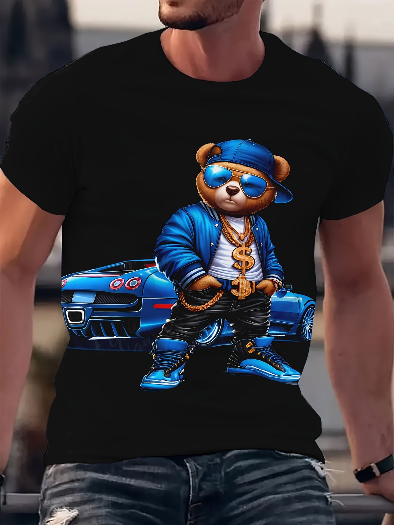 Herren Novelty T-Shirt - Cool Bär gedruckt Casual Round Hals - Loser Kurz Ärmel - Cartoon-Muster - T-Shirt - Polyester-Gewebe - leicht zu pflegen