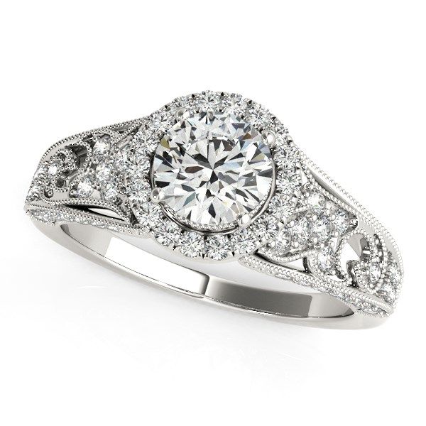 14 Karat Weißgold Diamant Verlobungsring mit Barock-Skank - Design (1 1 / 8 cttw)