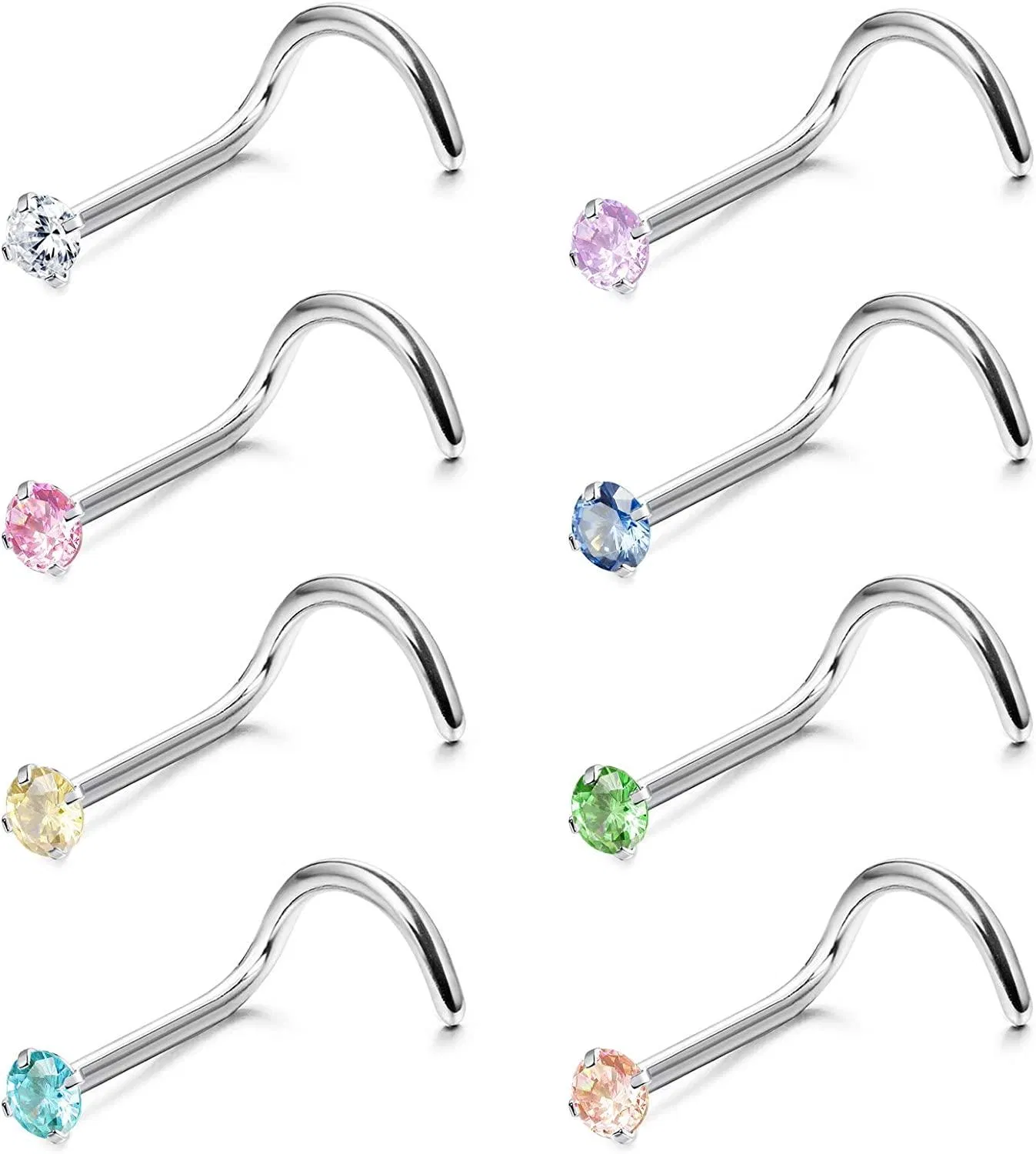 8pcs 20G Nasenringe Stud für Frauen Männer Multicolor AAA CZ Nasenknochen Studs Tiny Nose Stud Edelstahl Nasen Piercing Schmuck
