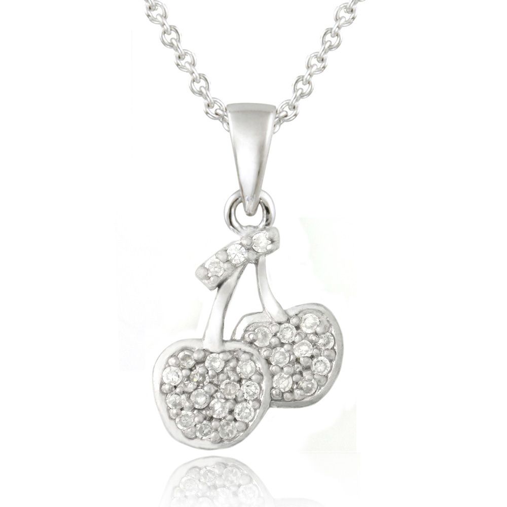Sterling Silber CZ Doppel Kirschen Novelty Halskette