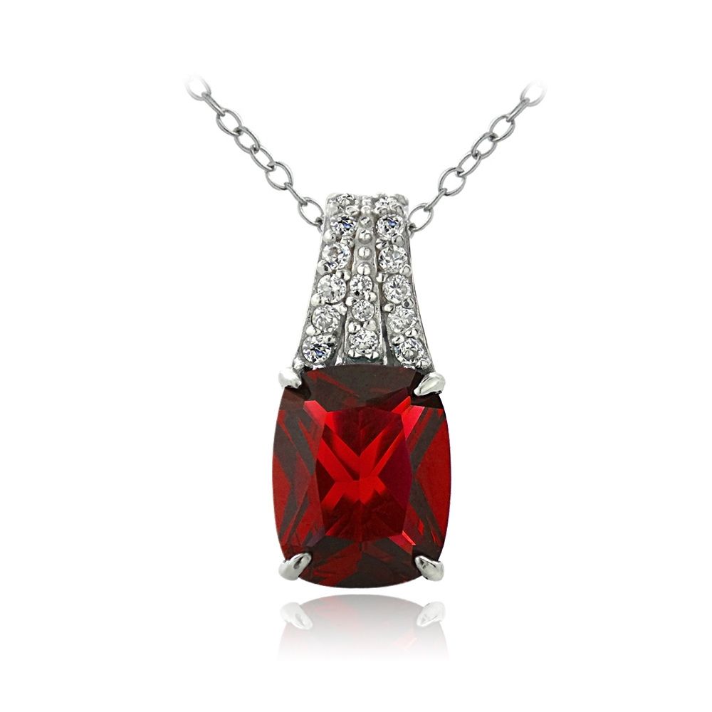 Sterling Silber geschaffen Ruby & CZ Rechteck Halskette
