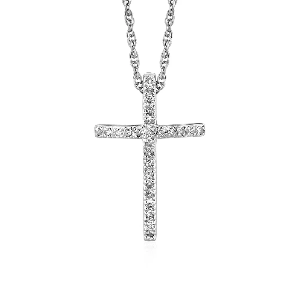 Schmaler Kreuz Anhänger mit Diamanten in Sterling Silber
