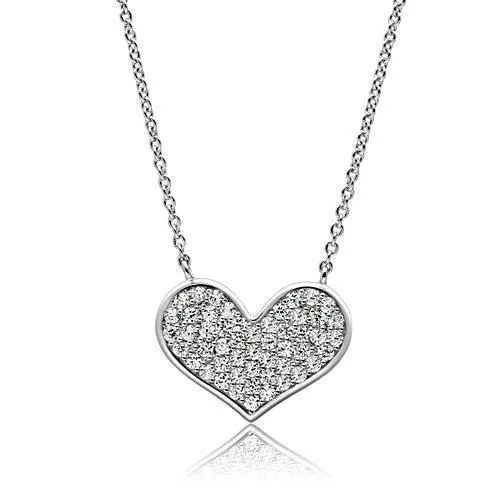 3W076 - Rhodium-Messing - Halskette mit AAA-Klasse CZ in Clear