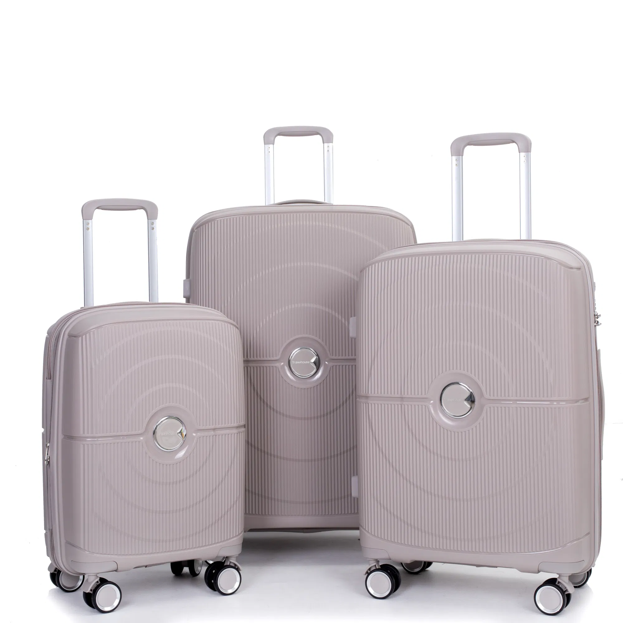 Erweiterbarer Hardshell Koffer Doppelspinner-Räder PP Gepäckset Leichtgewicht Langlebiger Koffer mit TSA-Lock, 3 - teilige Set (20 / 24 / 28), Griege