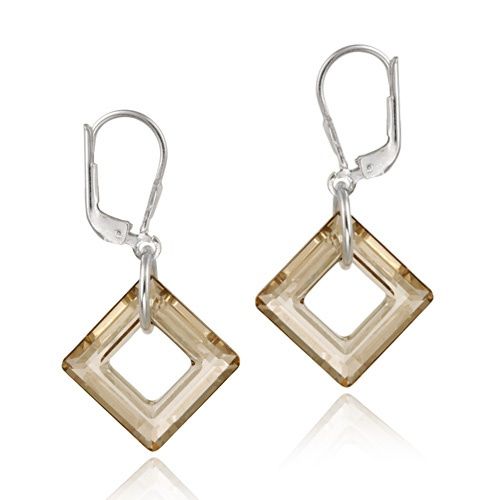 Sterling Silber Iridescent Golden Shadow Swarovski Elemente Square Dangle Leverback Ohrringe